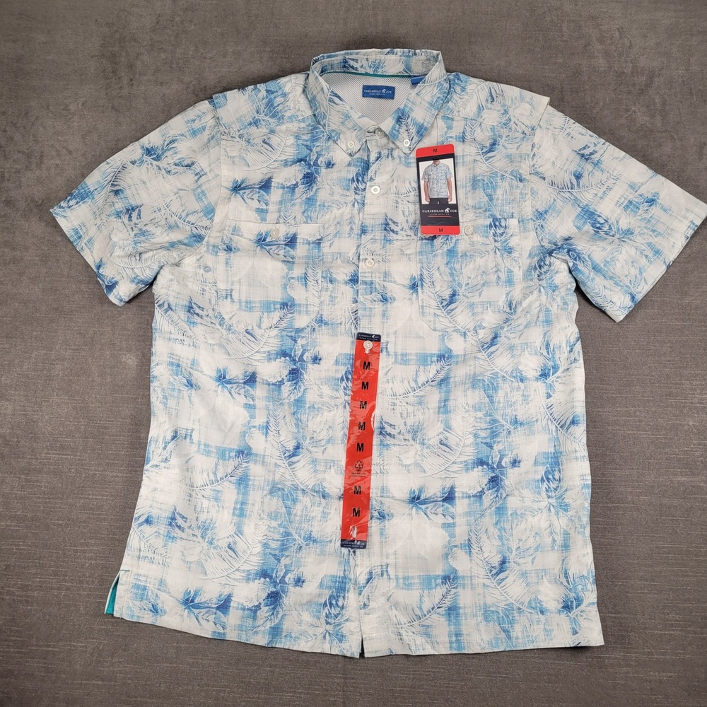 Caribbean Joe Button Up Shirt‎ Tropical Palm Print Short Sleeve Medium